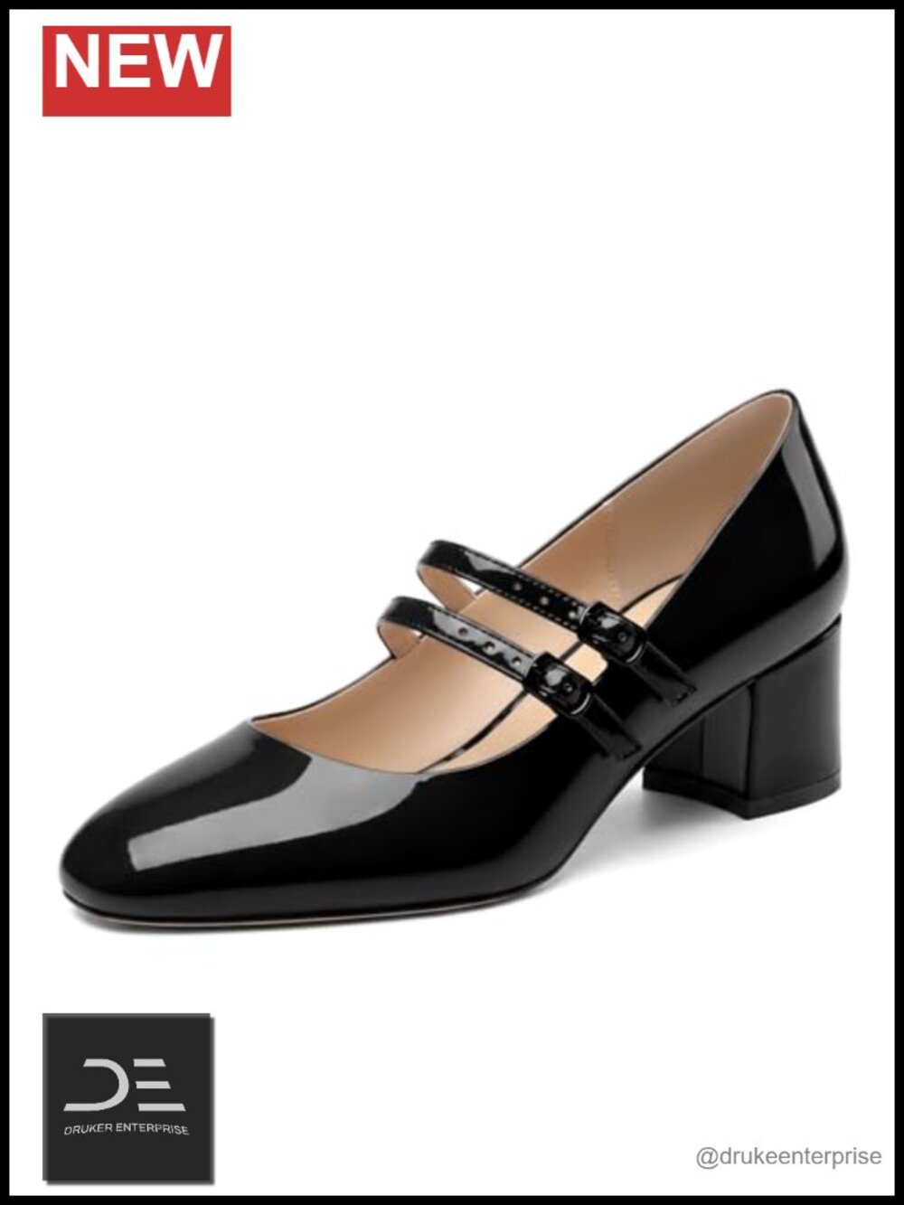 Women's Mary Janes Low Heel Pumps Patent Round Toe Block Heel